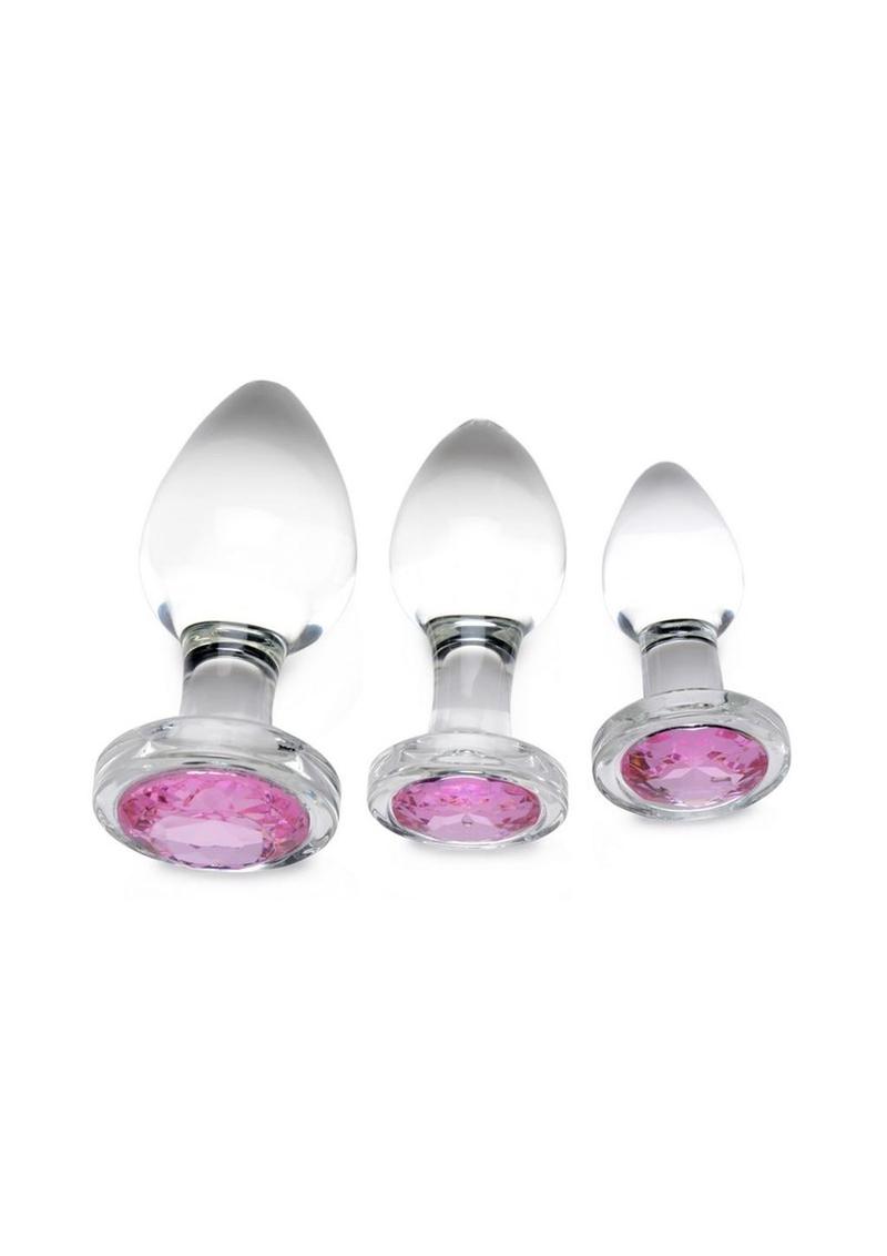 Booty Sparks Pink Gem Glass Anal Plug - Pink - 3 Pieces/Set