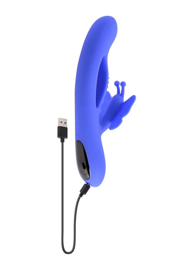 Butterfly Dreams Rechargeable Silicone Dual Stimulating Vibrator - Blue