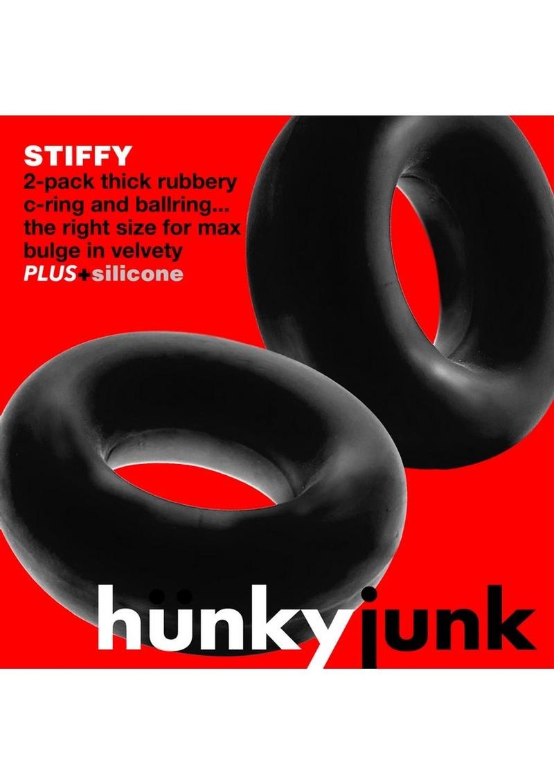 Hunkyjunk Stiffy Bulge Silicone Cock Rings - Black/Tar Ice - 2 Pack