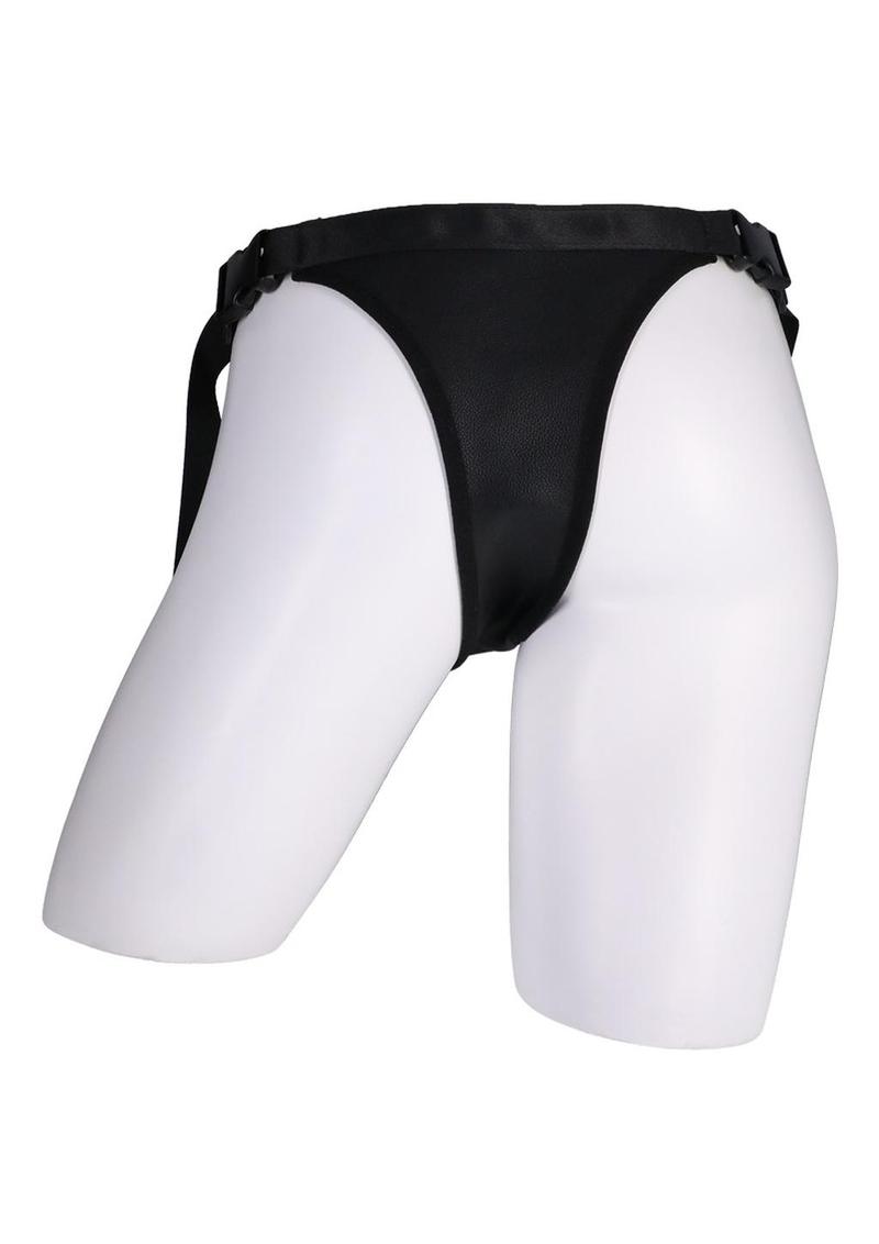 In A Bag Vegan Leather Silicone Harness and Dong - Black