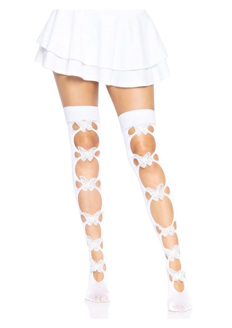 Leg Avenue Opaque Net Cut-Out Butterfly Applique Thigh Highs