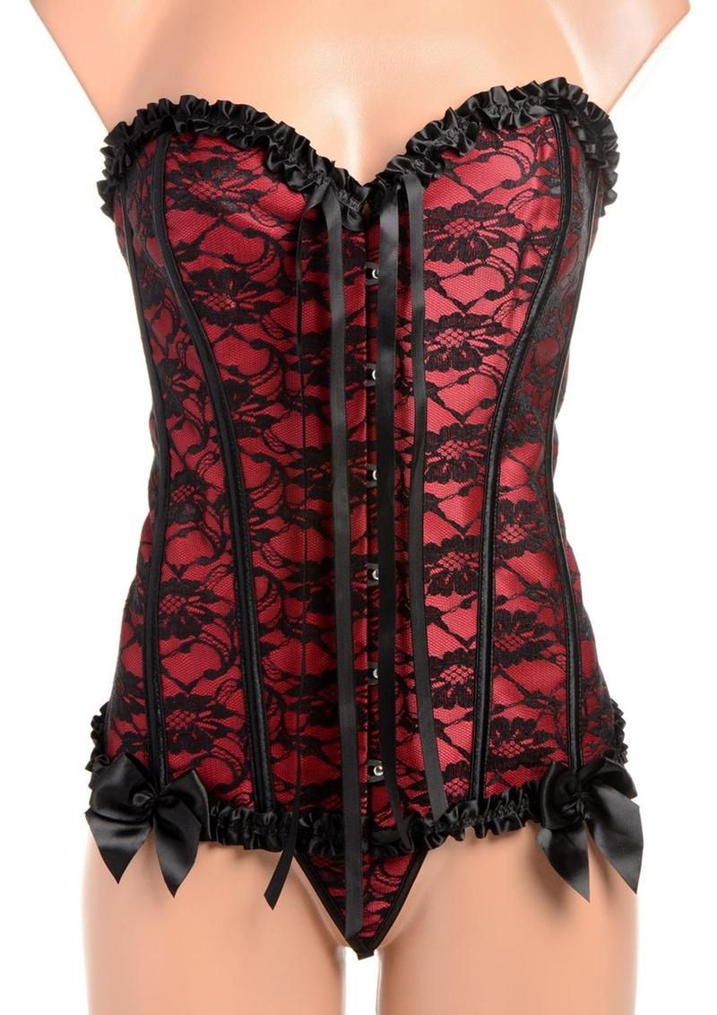 Master Series Scarlet Seduction Lace-Up Corset and Thong - Black/Red - Large/One Size/XLarge
