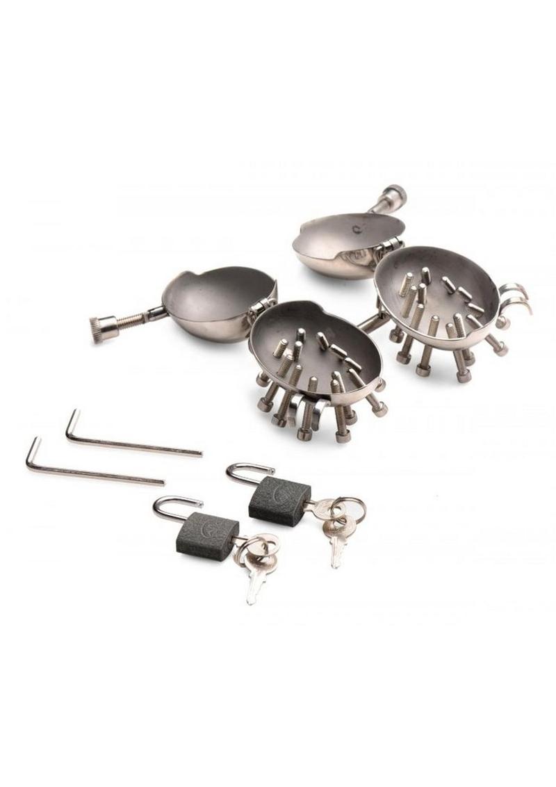 Master Series Scrotum Egg Shells with Spikes Stainless - Metal/Steel