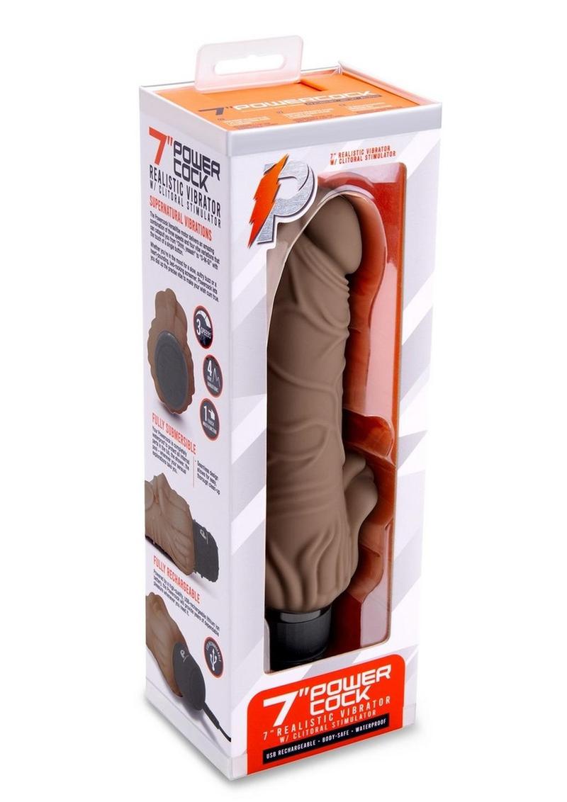 Powercocks Silicone Realistic Vibrator with Clitoral Stimulator