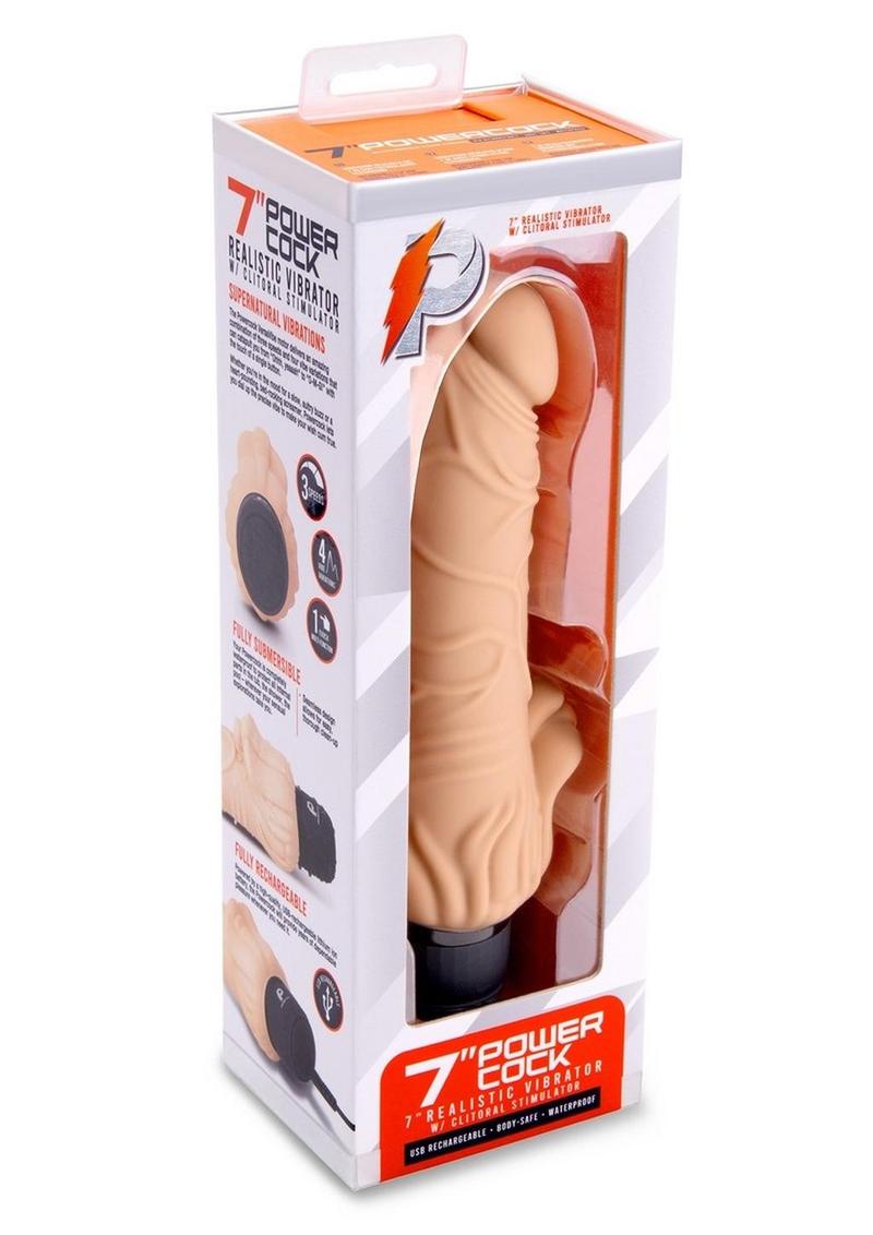 Powercocks Silicone Realistic Vibrator with Clitoral Stimulator