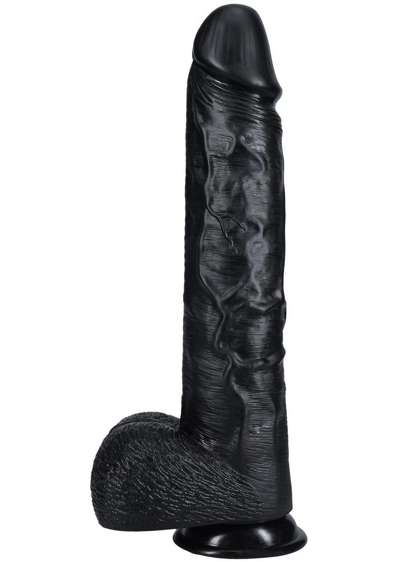 Realrock Ultra Realistic Skin Extra Large Straight Dildo with Balls and Suction Cup - Chocolate - 15in