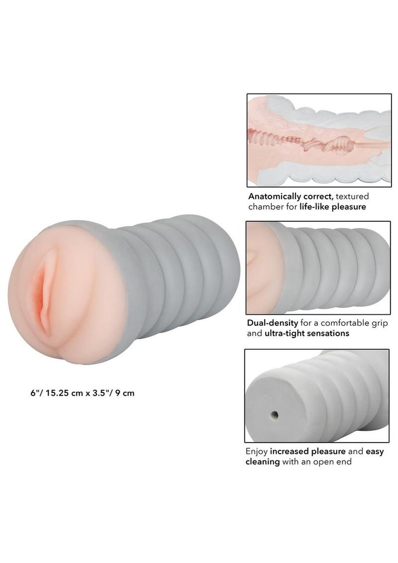Ribbed Gripper Dual Density Textured Masturbator - Pussy - Ivory/Vanilla