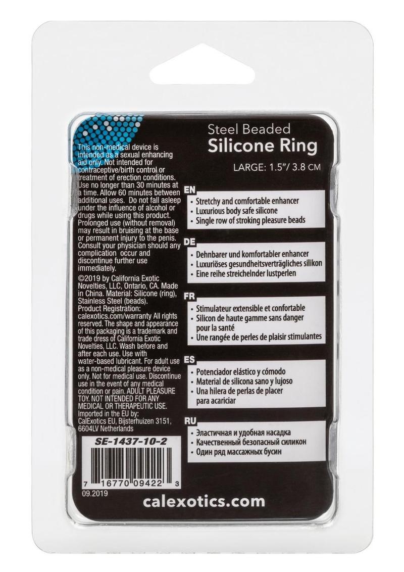 Steel Beaded Silicone Cock Ring - Clear - Large