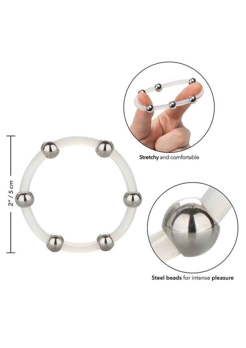 Steel Beaded Silicone Cock Ring - Clear - Large/XLarge