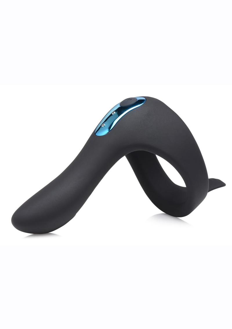Trinity Men 7x Rechargeable Silicone Cock Ring with Taint Stimulator and Remote Control - Black