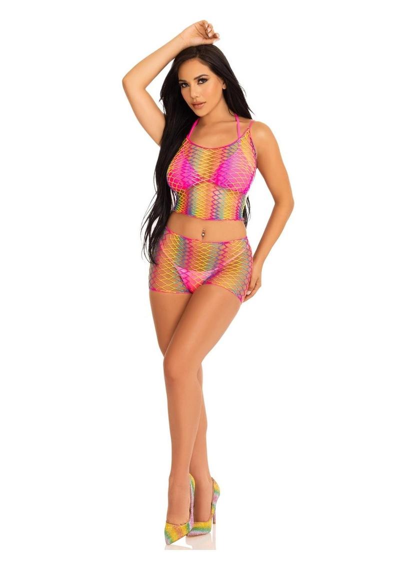 Twist Net Tank Top and Boy Shorts Ombre - Multicolor/Rainbow - One Size - 2 Piece