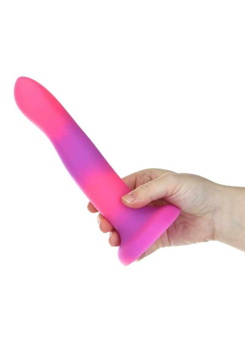 Addiction Rave Silicone Glow In The Dark Dildo - Glow In The Dark/Pink/Purple - 8in