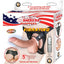 All American Whoppers Vibrating Curved Dildo with Balls and Universal Harness - Flesh/Vanilla - 5in