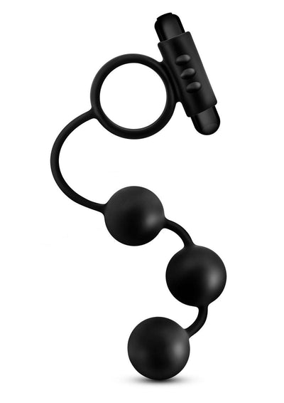 Anal Adventures Platinum Silicone Anal Beads with Vibrating Cock Ring - Black