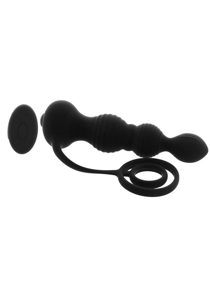 Anal-Ese Silicone Rechargeable Anal Plug and Cock Ring with Remote Control - Black