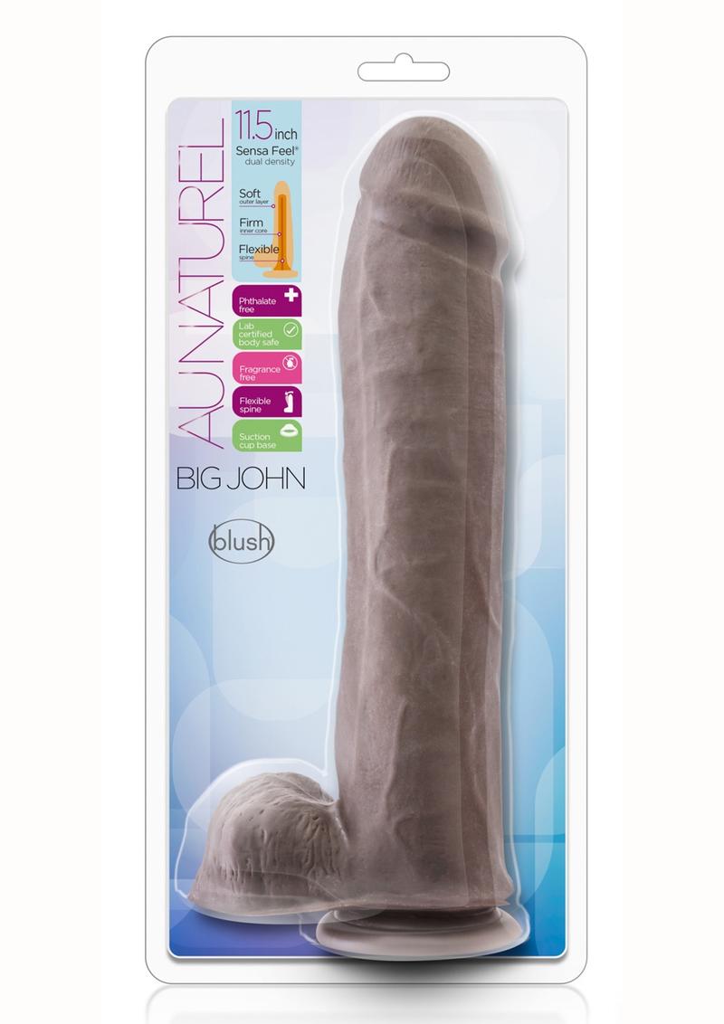 Au Naturel Big John Sensa Feel Dual Density Dildo with Balls - Chocolate - 11.5in