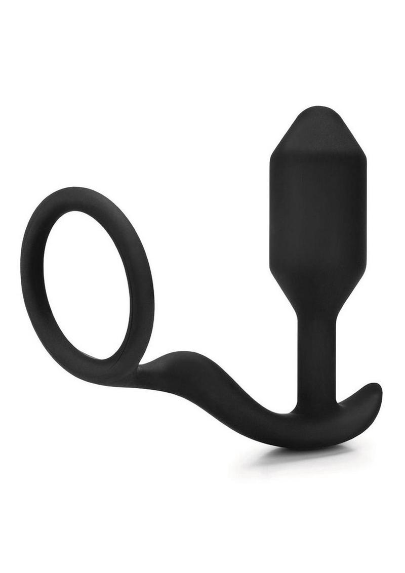 B-Vibe Snug and Tug Silicone Cock Ring and Anal Plug - Black