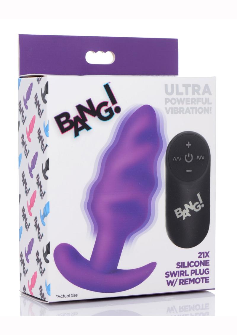 Bang! 21x Vibrating Silicone Rechargeable Swirl Butt Plug with Remote Control