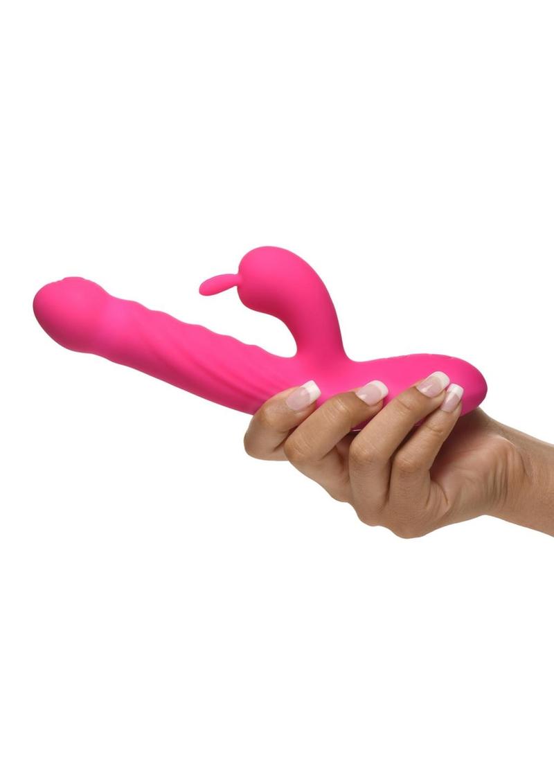 Bang! Thrusting and Vibrating Rechargeable Silicone Rabbit Vibrator - Pink