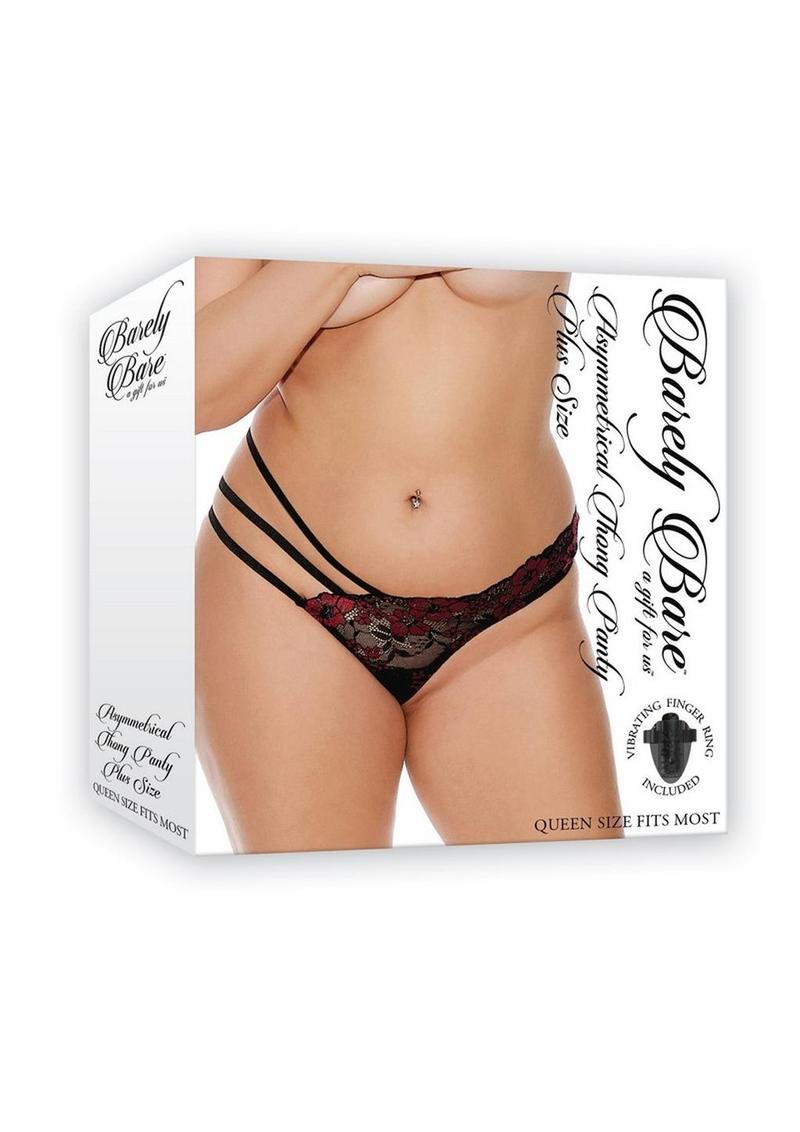 Barely Bare Asymmetrical Thong Panty - Black - Plus Size/Queen