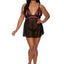 Barely Bare Split Cup Babydoll and G-String Panty - Black - Plus Size/Queen