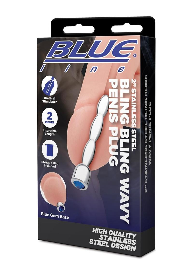 Blue Line Bling Bling Wavy Penis Plug 2in - Stainless