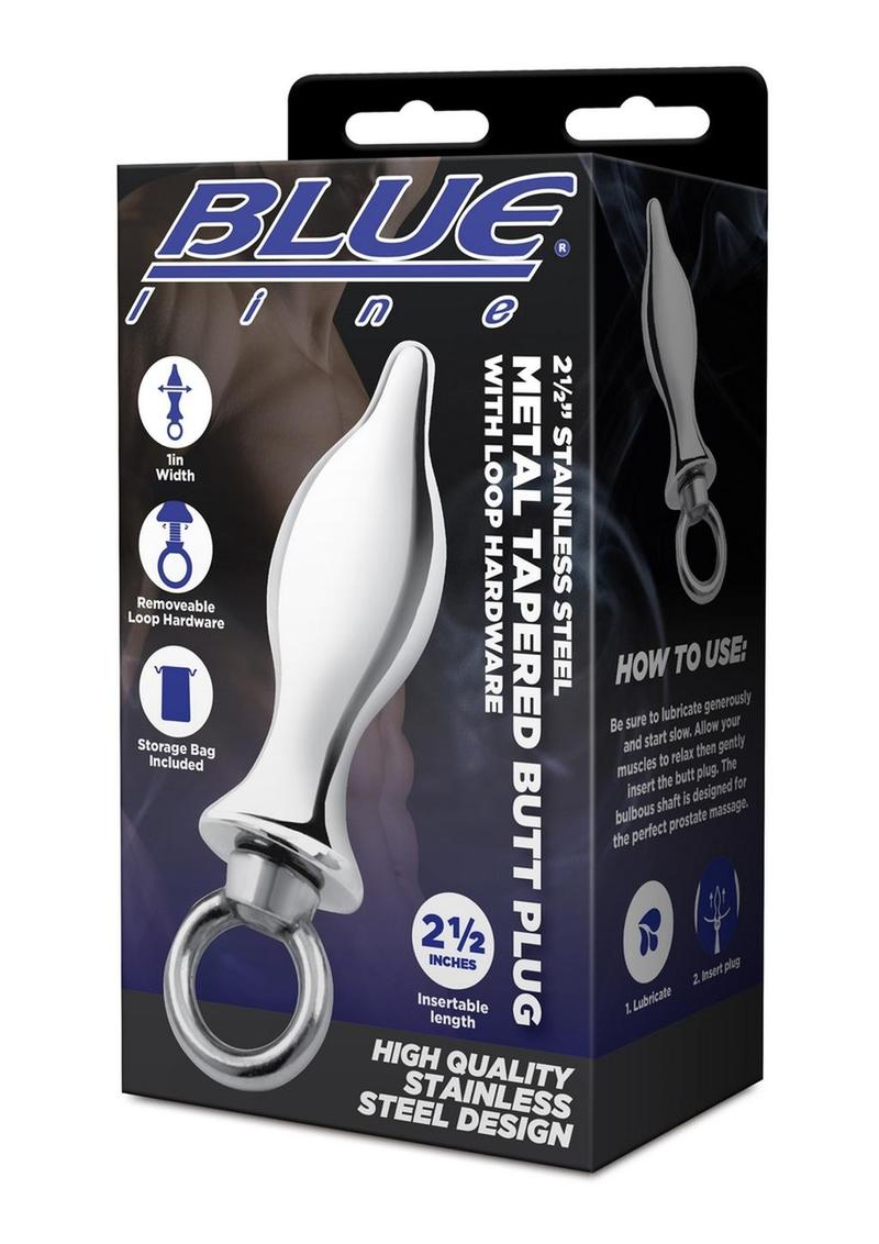 Blue Line Metal Tapered Butt Plug with Loop Hardware 2.5in - Stainless