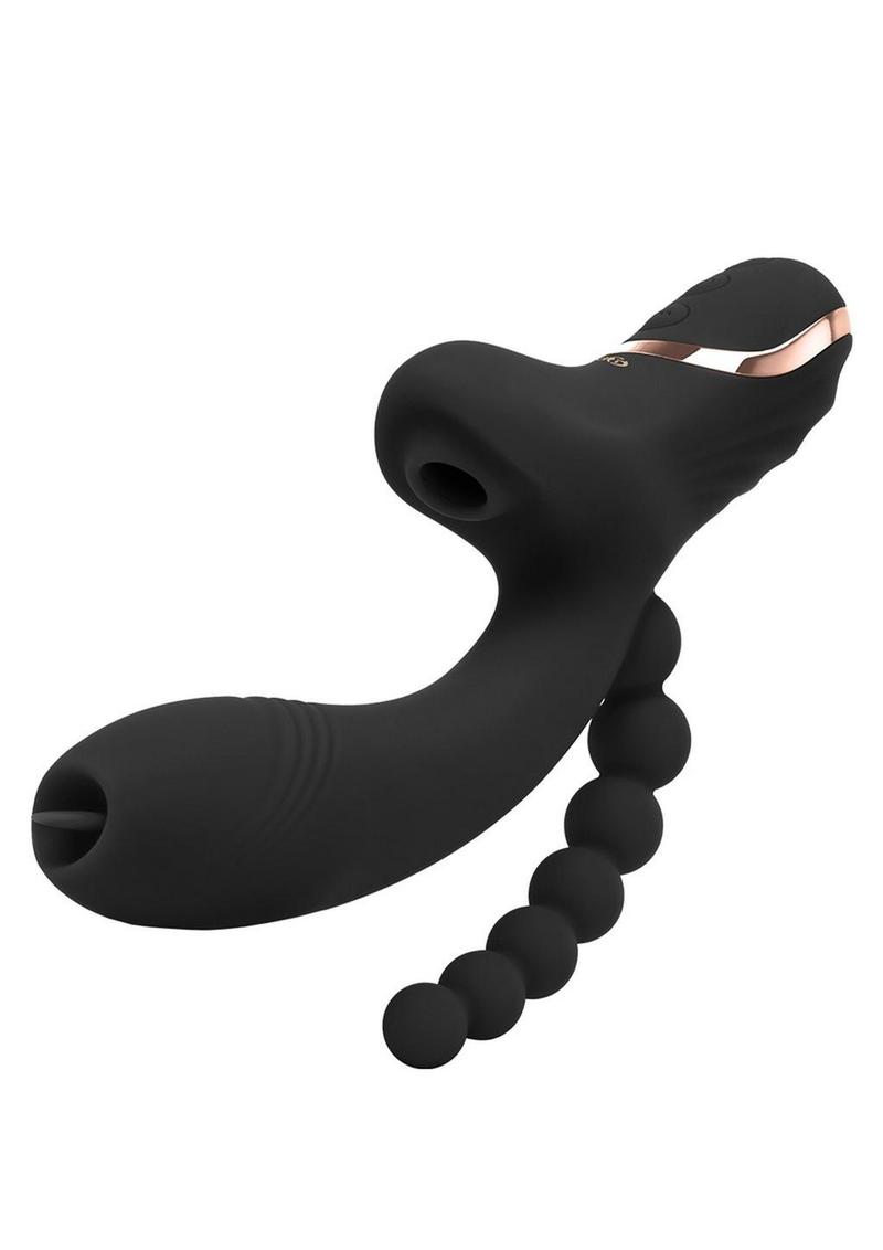 Bodywand G-Play Rechargeable Silicone G-Spot and Suction Vibrator with Anal Beads - Black