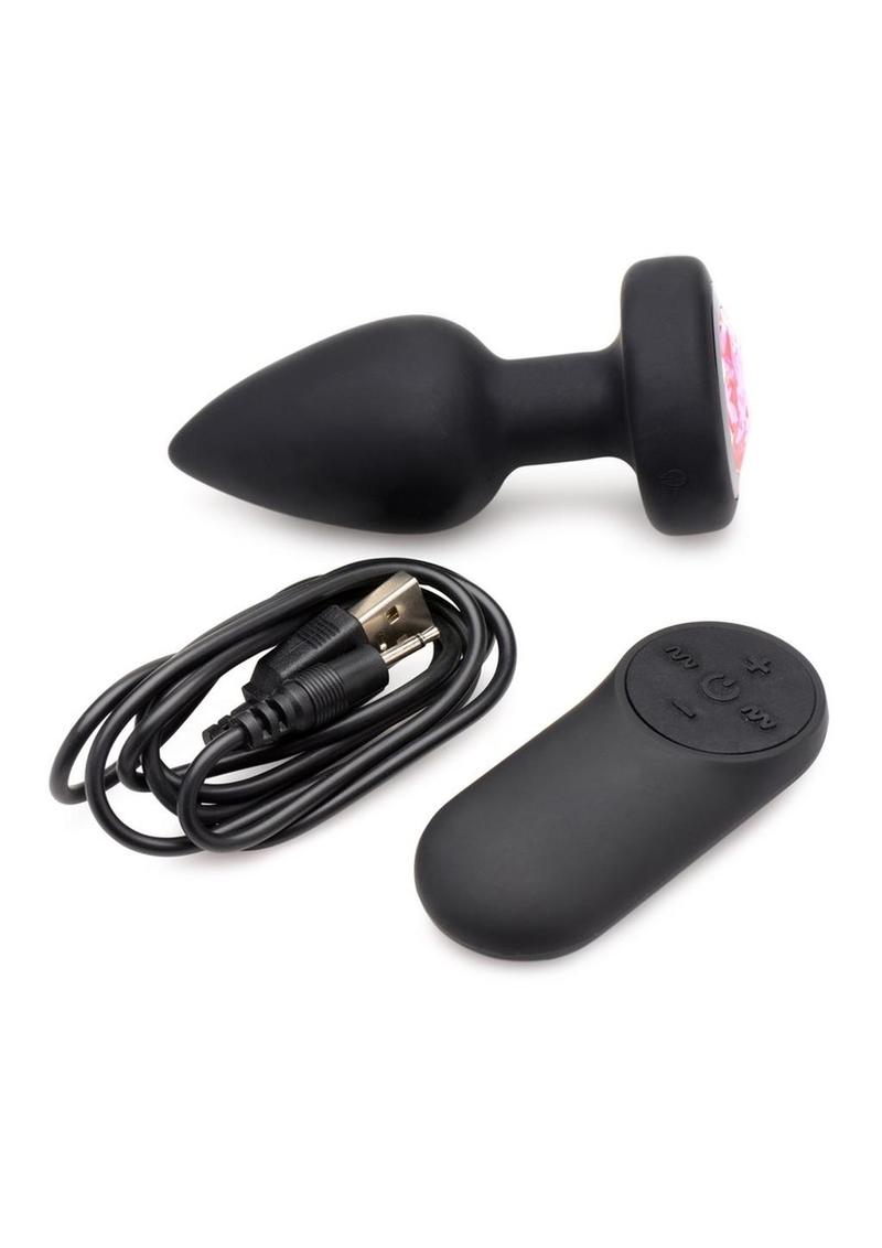 Booty Sparks 28x Rechargeable Silicone Vibrating Gem Anal Plug with Remote Control - Pink - Small