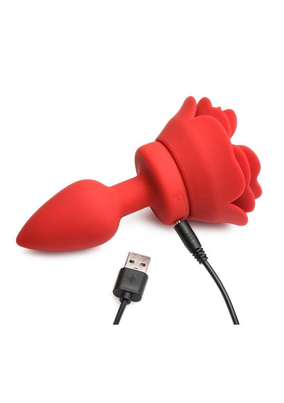 Booty Sparks 28x Rechargeable Silicone Vibrating Rose Anal Plug with Remote Control - Red - Small