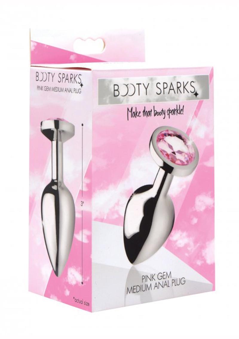 Booty Sparks Pink Gem Medium Anal Plug - Metal/Pink - Medium