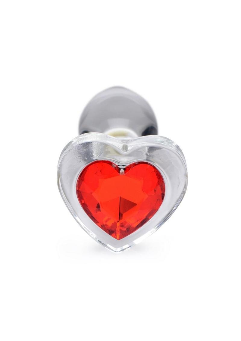 Booty Sparks Red Heart Glass Anal Plug - Clear/Red - Small