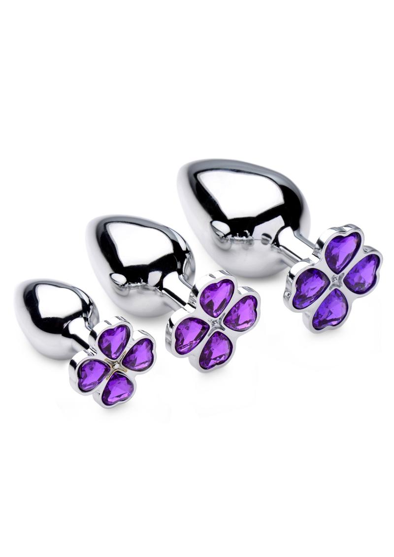 Booty Sparks Violet Flower Gem Anal Plug - Purple/Silver - Set