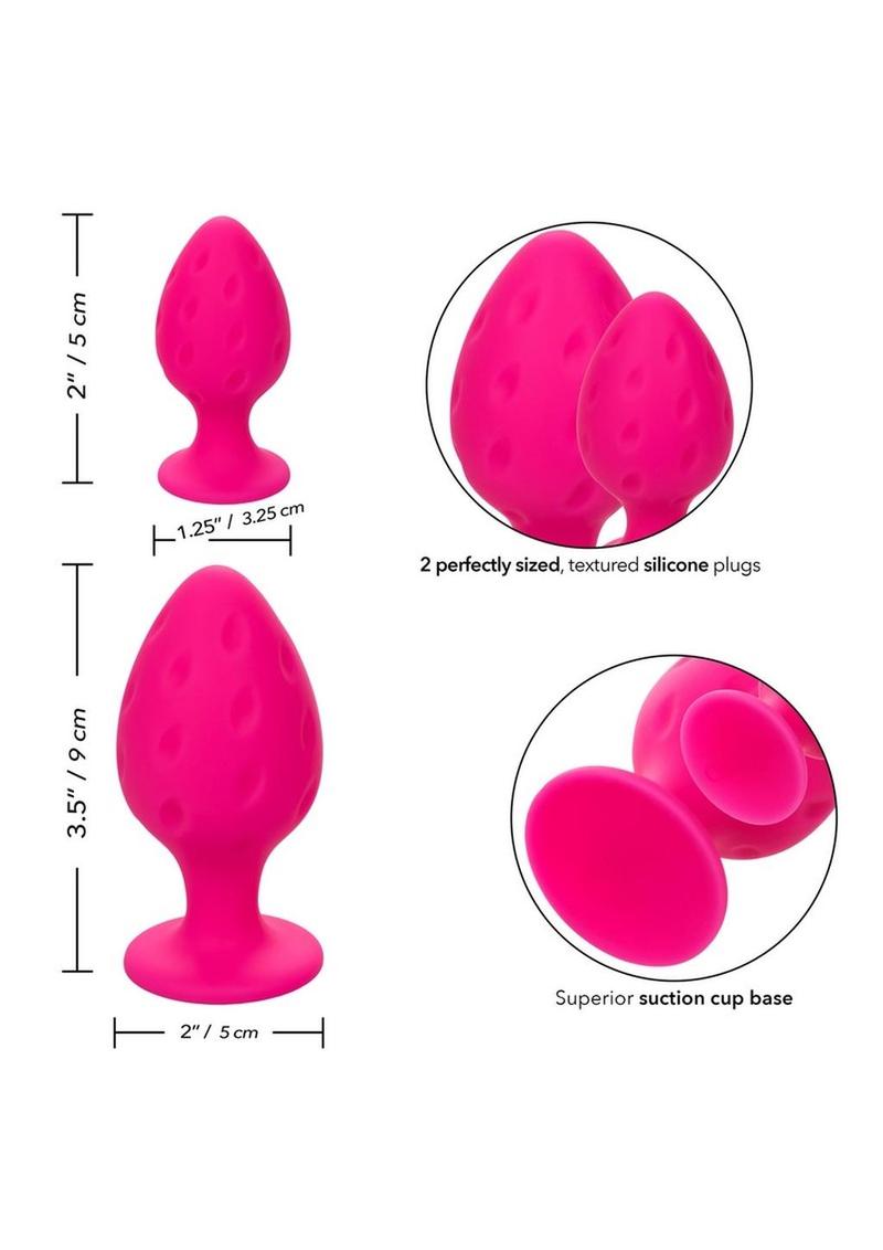 Cheeky Silicone Textured Anal Plugs - Pink - Large/Small - Set Of 2