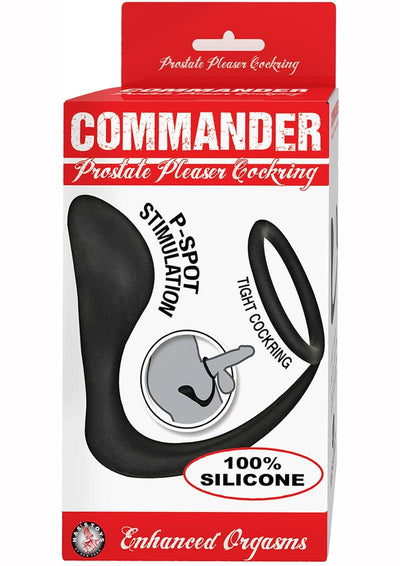 Commander Prostate Pleaser Silicone Cock Ring - Black