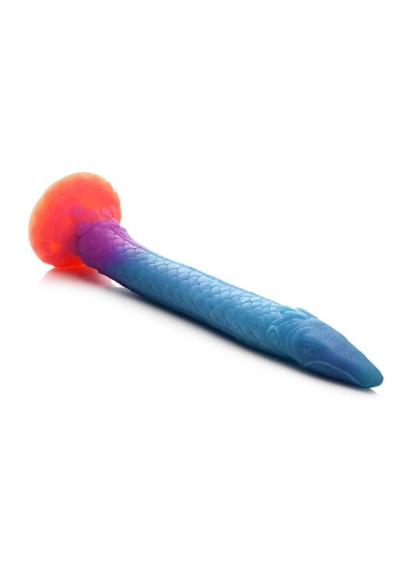 Creature Cocks Makara Glow In The Dark Silicone Snake Dildo - Orange/Purple/Blue Glitter - Blue/Glow In The Dark/Orange/Purple