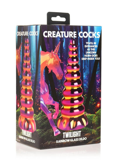 Creature Cocks Twilight Rainbow Glass Dildo - Gold/Multicolor/Pink/Yellow