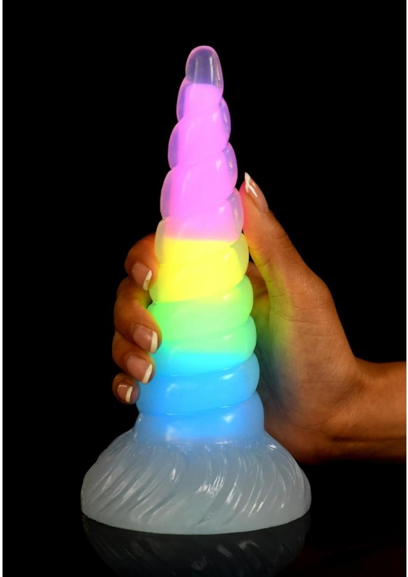 Creature Cocks Uni-Glow Glow In The Dark Silicone Dildo - Glow In The Dark/Multicolor/Rainbow