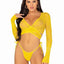 Daisy Lace Wrap-Around Crop Top and Side Tie Panty - Yellow - One Size