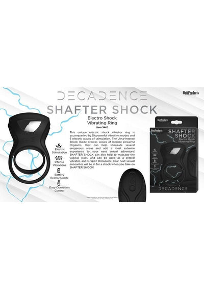 Decadence Shafter Shock Silicone Electro Shock Cock Ring with Remote Control - Black