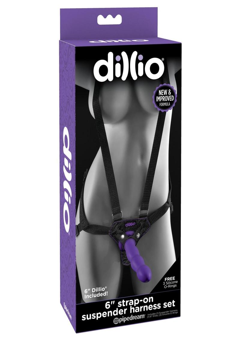 Dillio Strap-On Suspender Harness Set Black with Silicone Dildo