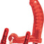 Double Penetrator Ultimate Cock Ring with Vibrating Dildo - Red