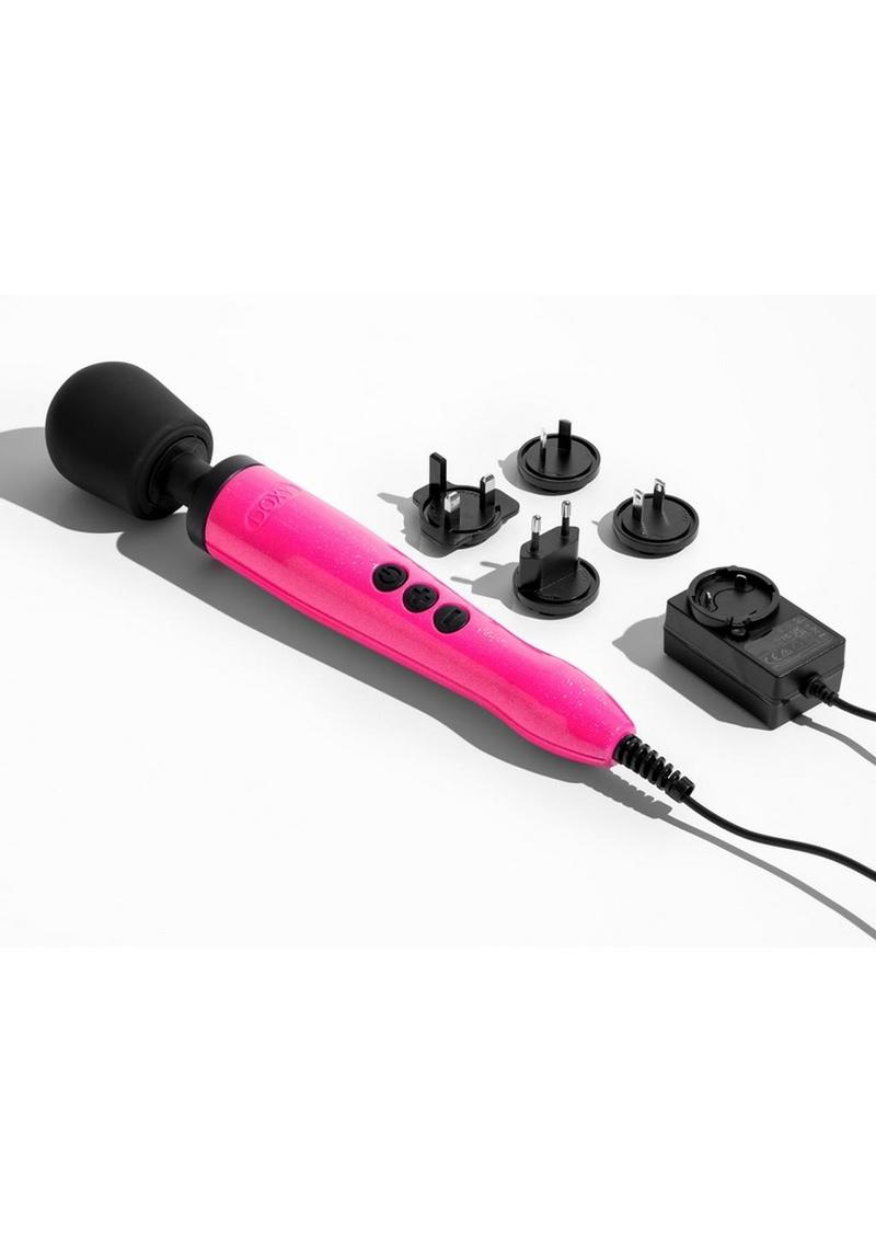 Doxy Die Cast Wand Metal Plug-In Vibrating Body Massager - Hot Pink/Metal/Pink