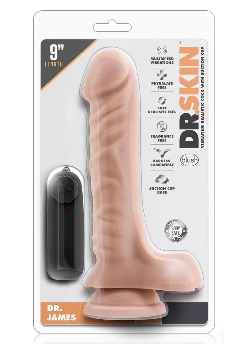 Dr. Skin Dr. James Vibrating Dildo with Balls and Remote Control - Vanilla - 9in