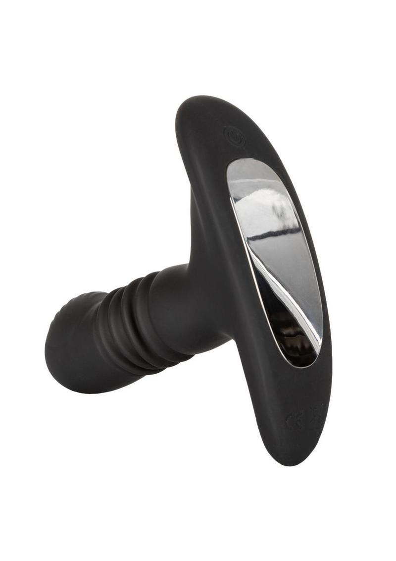 Eclipse Thrusting Rotator Probe Silicone Rechargeable Vibrating Butt Plug with Remote Control - Black