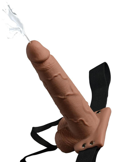 Fetish Fantasy Series Hollow Squirting Strap-On Dildo with Balls and Harness - Caramel - 7.5in