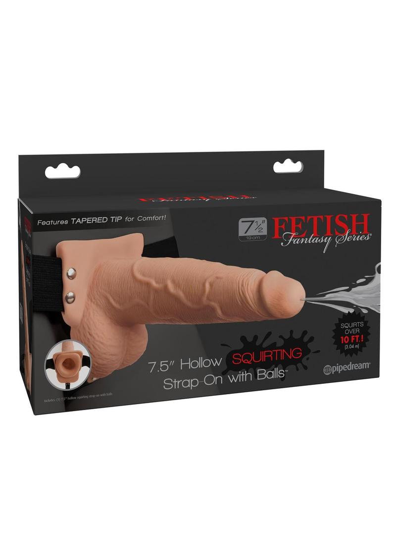 Fetish Fantasy Series Hollow Squirting Strap-On Dildo with Balls and Harness - Vanilla - 7.5in