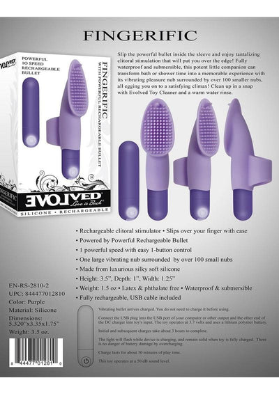 Fingerific Rechargeable Silicone Finger Bullet Vibrator with Clitoral Stimulator - Purple