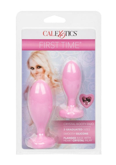 First Time Crystal Booty Duo Silicone Anal Plug - Pink - 2 Pack