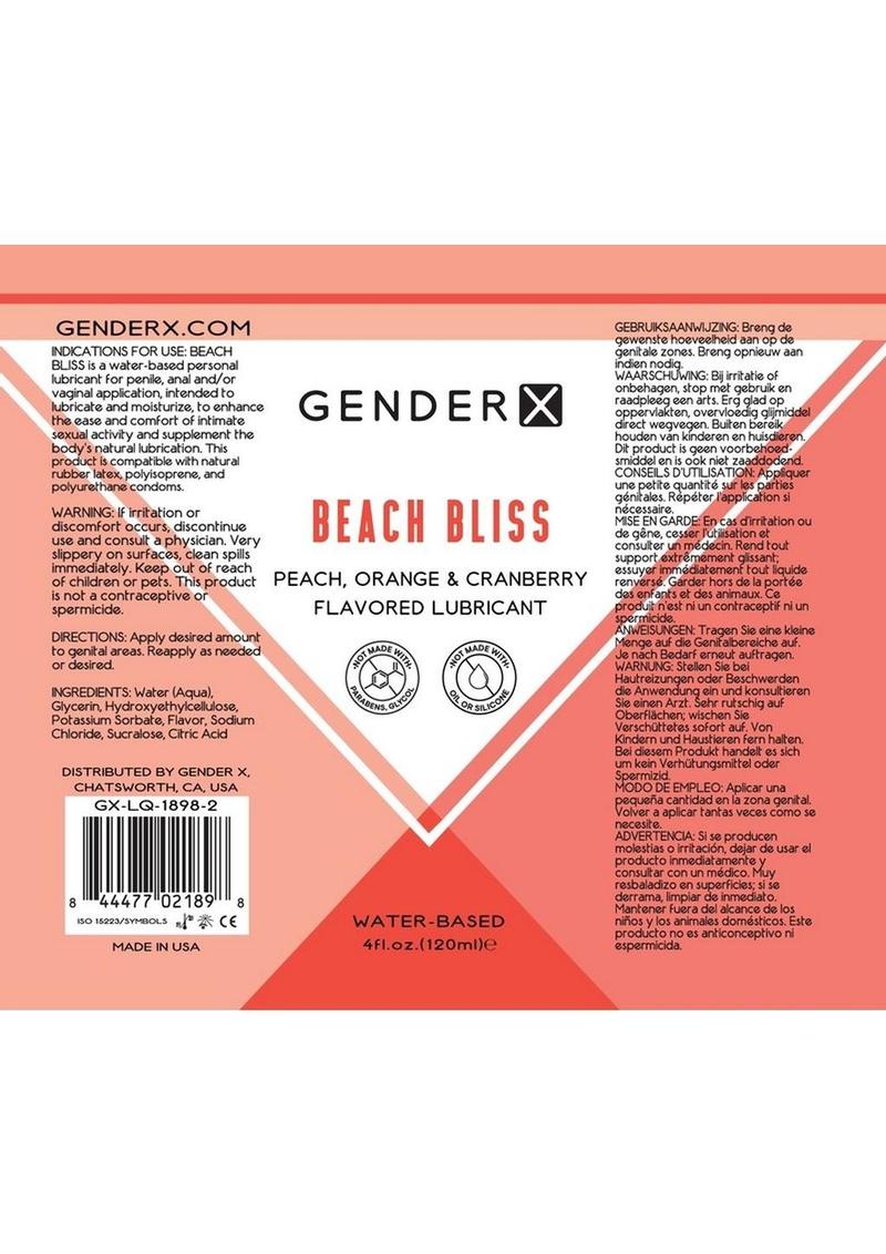 Gender X Beach Bliss Water Based Flavored Lubricant 4oz. - Peach